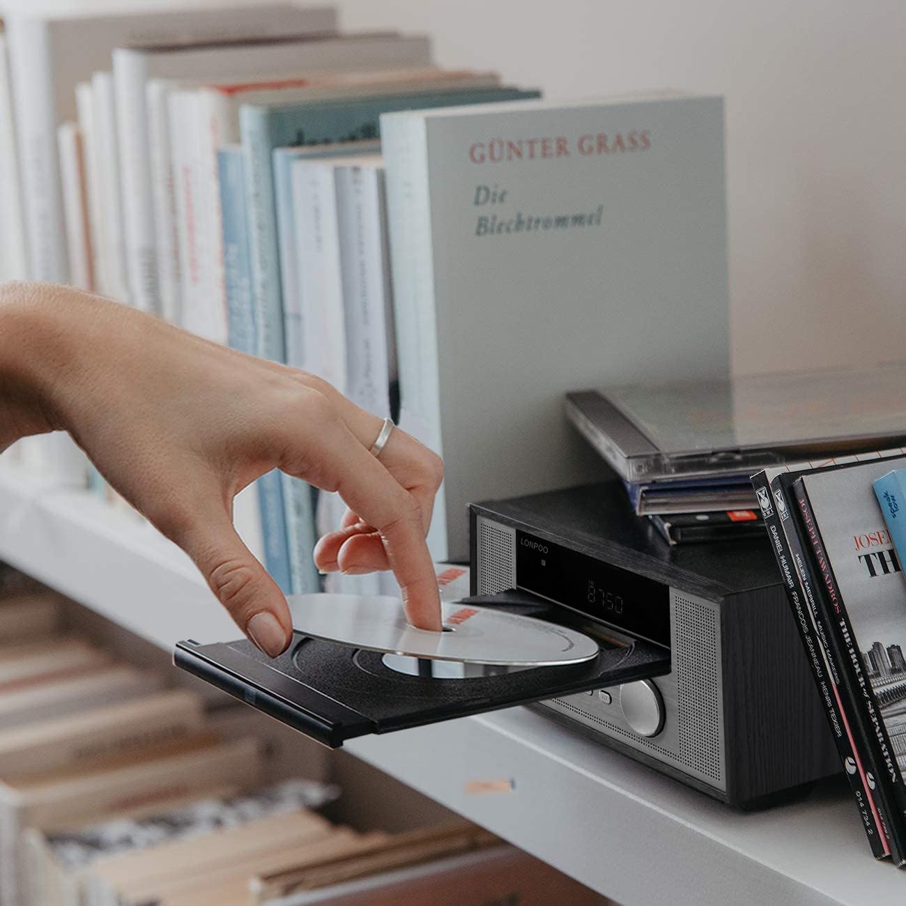 LONPOO Home CD Stereo Shelf System,100W Hi-Fi Bookshelf Speskers System (with CD Player, FM Radio, Bluetooth 5.3, USB Playback, AUX-in, Headphone Jack, Remote Control, DSP-Tech)