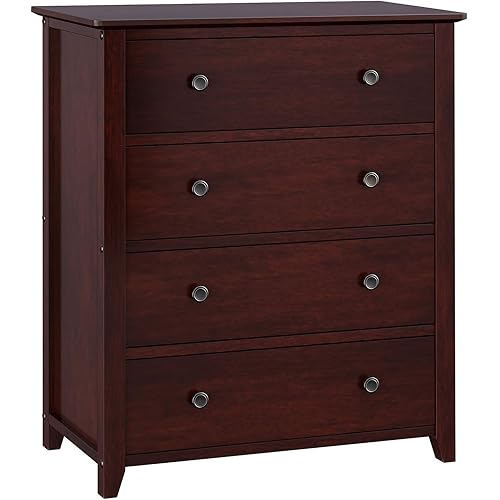 VASAGLE 4-Drawer Dresser Chest of Drawers, Bedside Table with Solid Wood Legs, for Living Room, Bedroom, Office, Entryway, 28.3 x 17.7 x 33.5 Inches, Brown URCD34BR