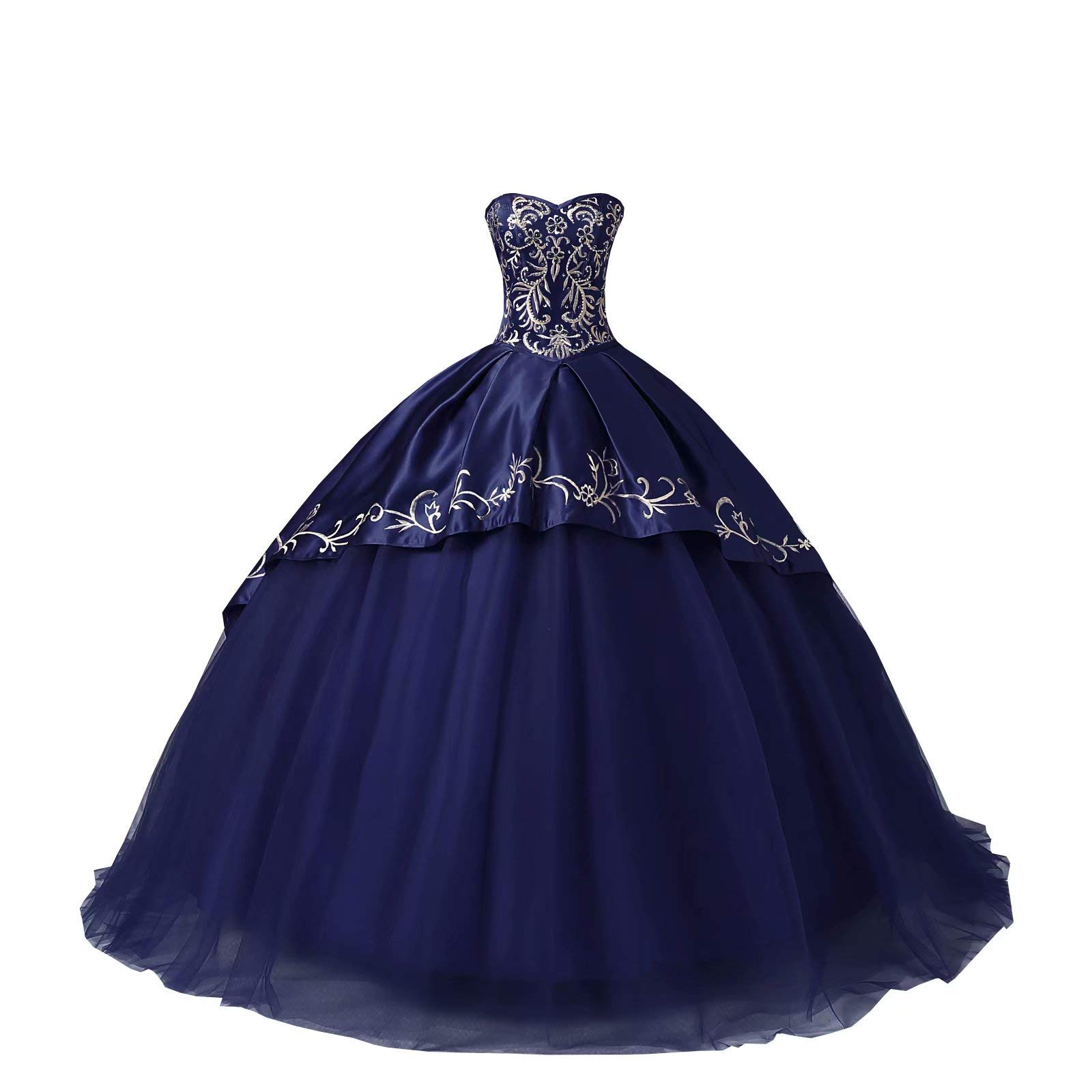 Gold Embroideried Prom Dress Ball Gown Satin Floor Length Corset