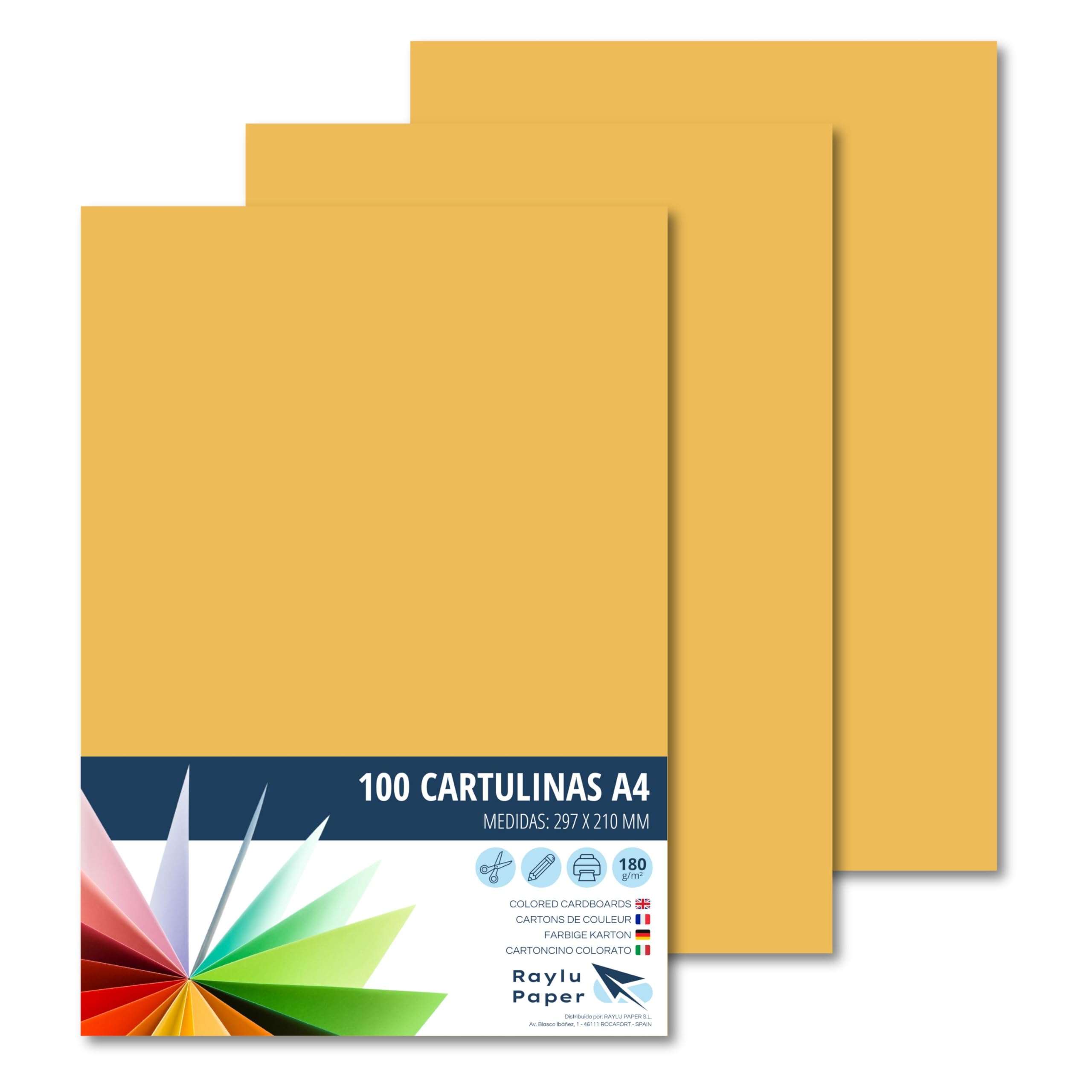 Raylu Paper® A4 Pack of 100 Leather Coloured Cardstock, 180 g 210 x 297 mm, Ideal for Binding, Office Work, Drawing, Crafts, Suitable for School Use (Leather)