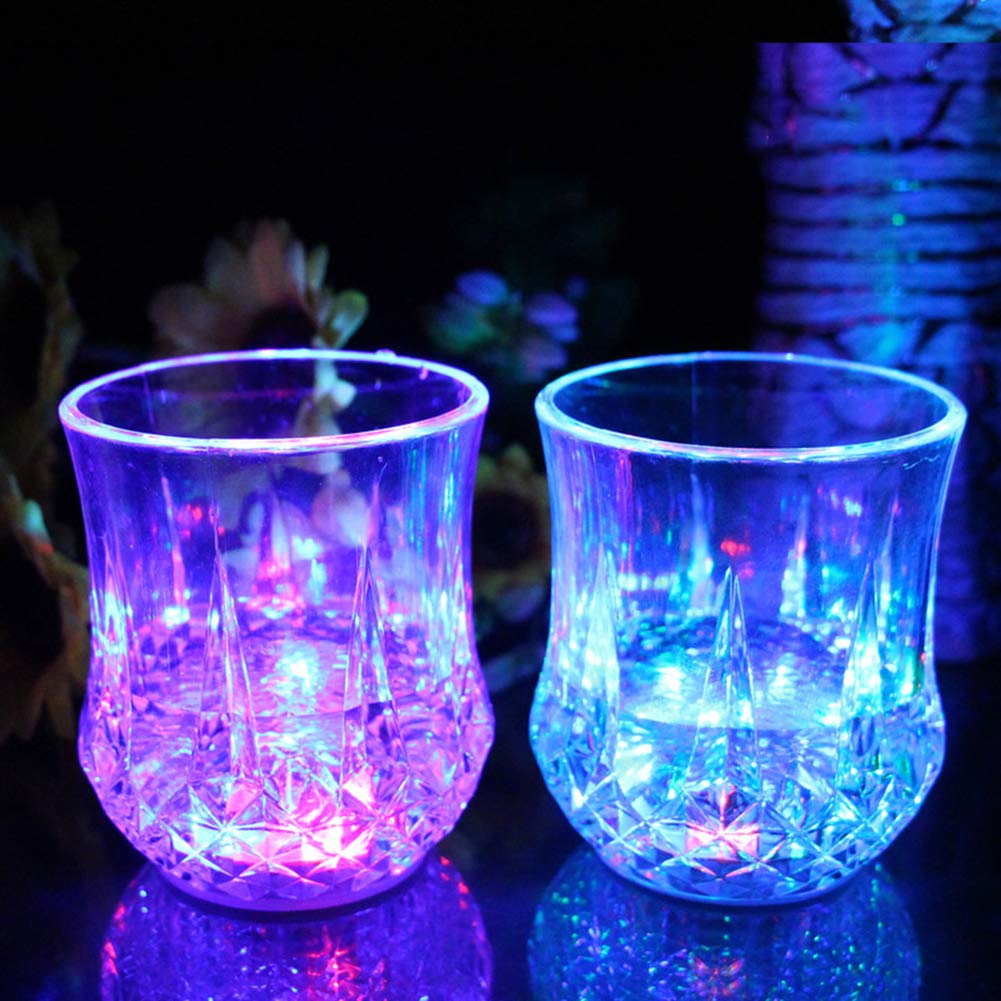 2pcs Flash Light Up Cups Glasses LED Automatic Water Liquid Activated Led Wine Glasses Party Luminous Cup Glowing Wine Glasses Disco Night Clubbing Bar Whisky Mug Beer Cup for Christmas (2 pack)