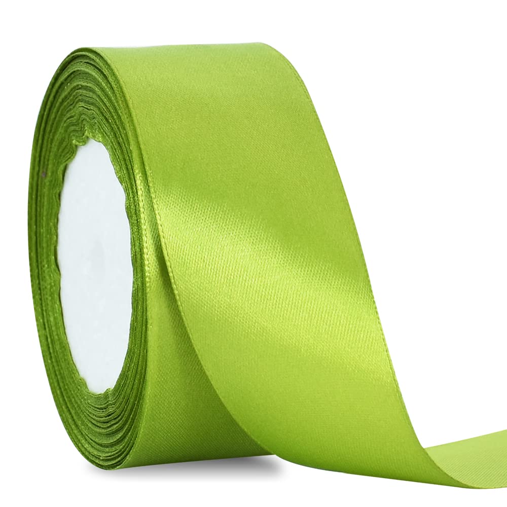 TONIFUL 4cm X 22M Wide Sage Green Satin Ribbon Solid Fabric Ribbons for Wedding Car Decoration Chair Sash Crafts Gift Wrapping Cutting Ceremony Table Bows Floral Sewing Party Decoration