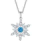 Inpasne Snowflake Necklace for Women 925 Sterling Silver Christmas Pednant Necklace Birthstone Jewelry Gifts for Her