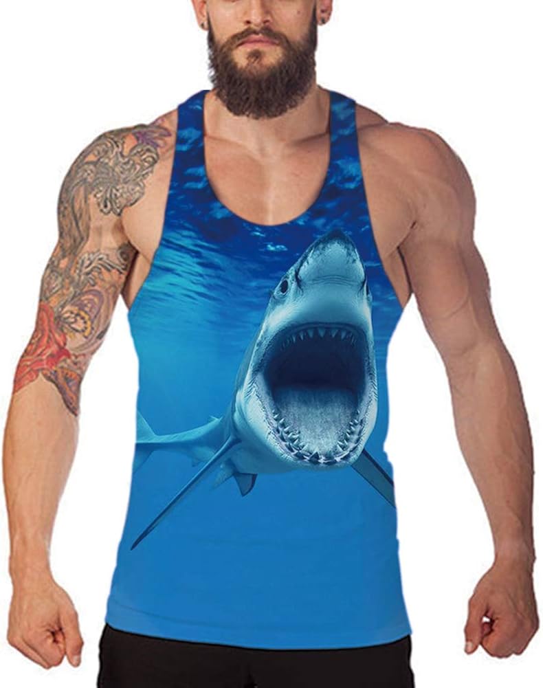 Goodstoworld Men's Y Back Muscle Tank Tops Workout Breathable Cool Graphics Bodybuilding Stringers Sleeveless Shirt