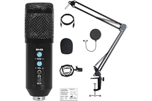 CHQUC USB Condenser Microphone Kit, Studio Mic for Podcast Live Stream Recording Music Voice Over Cardioid Studio Recording f