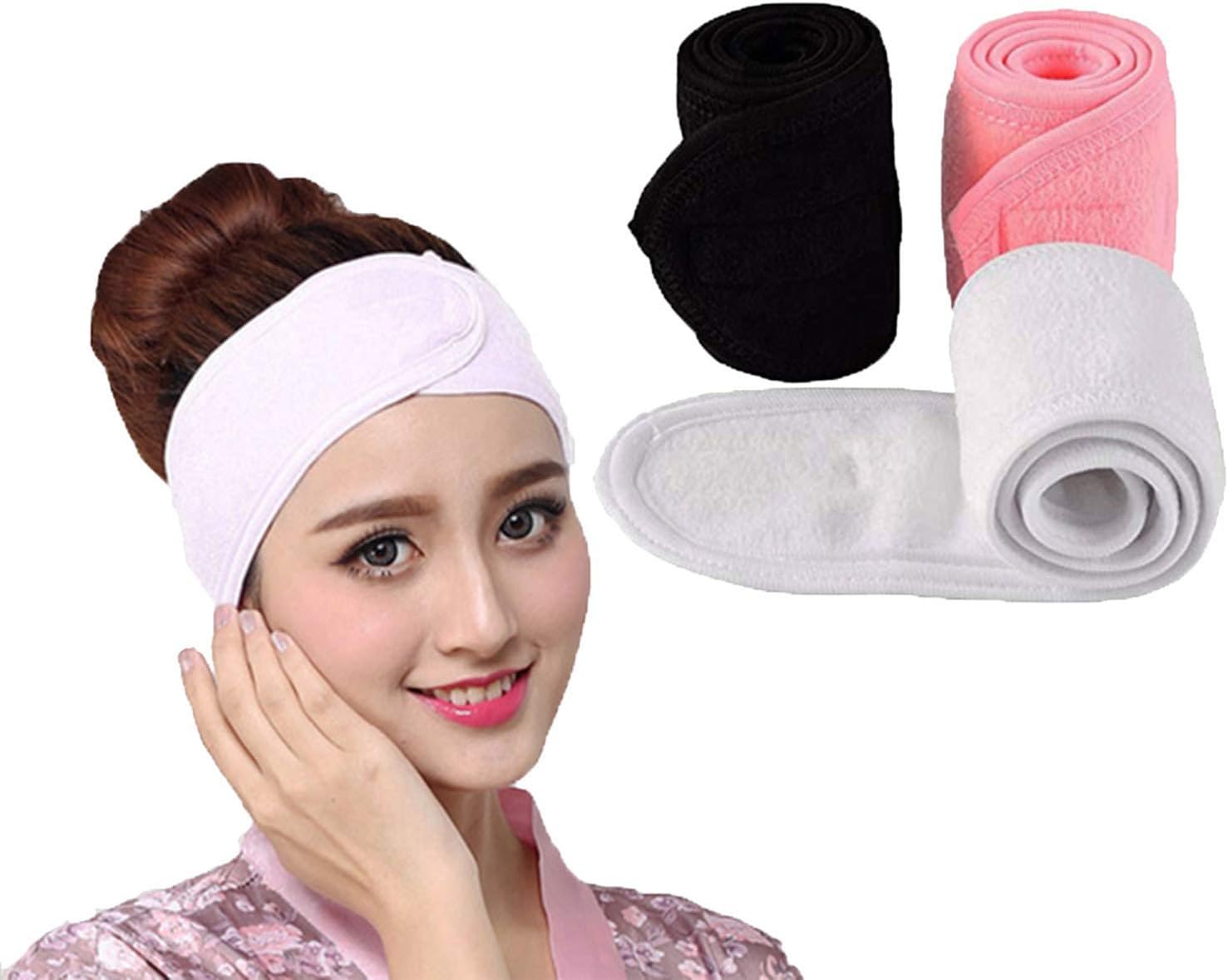 3 PCS Spa Facial Headband for Women,Terry Cloth Headband Towel with Magic Tape for Face Care, Makeup and Sports
