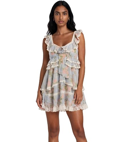 For Love & Lemons Women's Elea Asymmetrical Mini Dress, Yellow/Blue, xs at Amazon Women's Clothing store