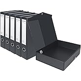 HUA JIE 6 Pack A4 Storage File Boxes Plastic Archives Cases,Black | PVC File Folder Organizer Document Storage Filing Box for Office,32.5&times;6.5&times;24 cm