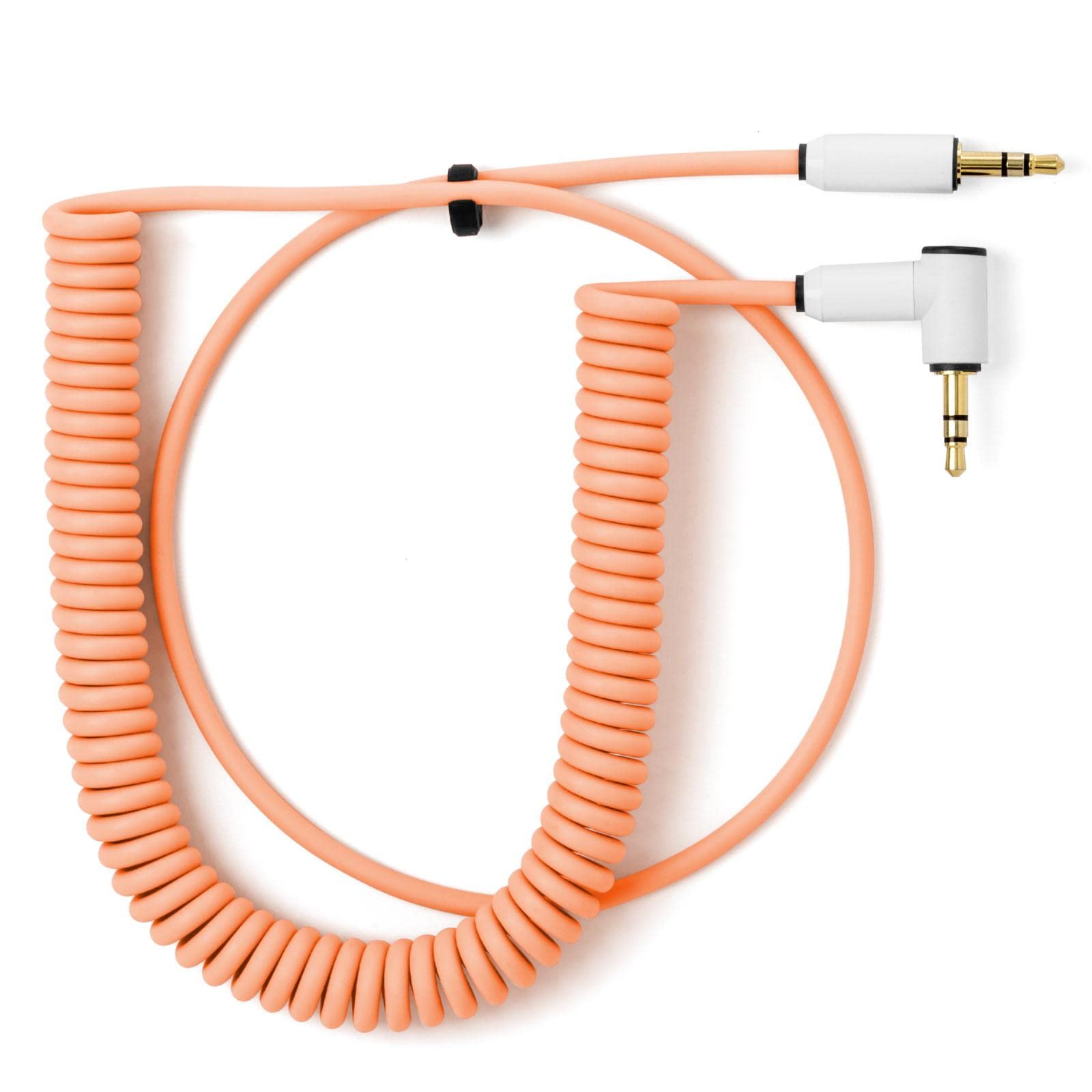 MyVolts Candycord OP-1 / OP-Z Special audio cable, straight mini jack to angled mini jack, curly 65cm to 90cm, Sunset Peach colour