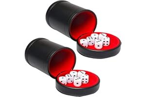 RERIVER Leatherette Dice Cup with Lid, Red Felt-Lined Dice Shaker Includes 6 Regular Dice for Liars Dice/ Farkle/ Yahtzee/ Ga