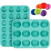 CAKETIME Silicone Muffin Pan Cupcake Pan Set - Mini 24 Cups and Regular 12 Cups Muffin Tin, Nonstick Food Grade Molds with 12 Baking Cups