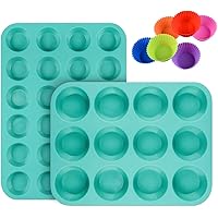 Silicone Muffin Pan Cupcake Set - Mini 24 Cups and Regular 12 Cups Muffin Tin, Nonstick BPA Free Food Grade Silicone…