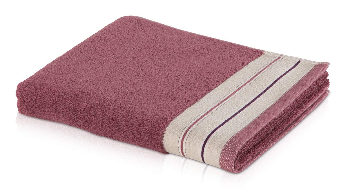 Möve Bohème Double face with striped border shower towel 80 x 150 cm, Towel - Made in Germany, 85% cotton 15% linen, Mauve/Nature