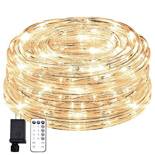 KVK 66ft 200 LED Rope Lights, 8 Mode Strip Light with Remote Flexible Waterproof Indoor Outdoor Tube Light Rope for Gazebo, Wedding, Patio, Home Decor, Garden, Lighting (Warm White)