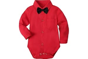 A&J DESIGN Infant Baby Boys Dress Shirt Bodysuit Gentleman Formal Wedding Long Sleeve Rompers