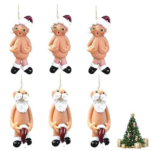6 Pcs 2D Santa Claus Christmas Tree Decorations, Home Christmas Decorations Unusual Gifts, Funny Santa Claus Suitable for Tree Hanging and Holiday Party Decoration