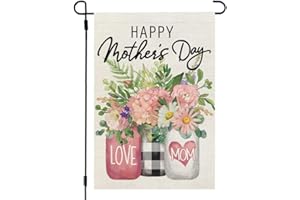 CROWNED BEAUTY Mothers Day Garden Flag 12X18 Inches Small Double Sided Love Mom Floral Mason Jar Flag for Outside Yard (Pink-Mother's Day, 12"X18")