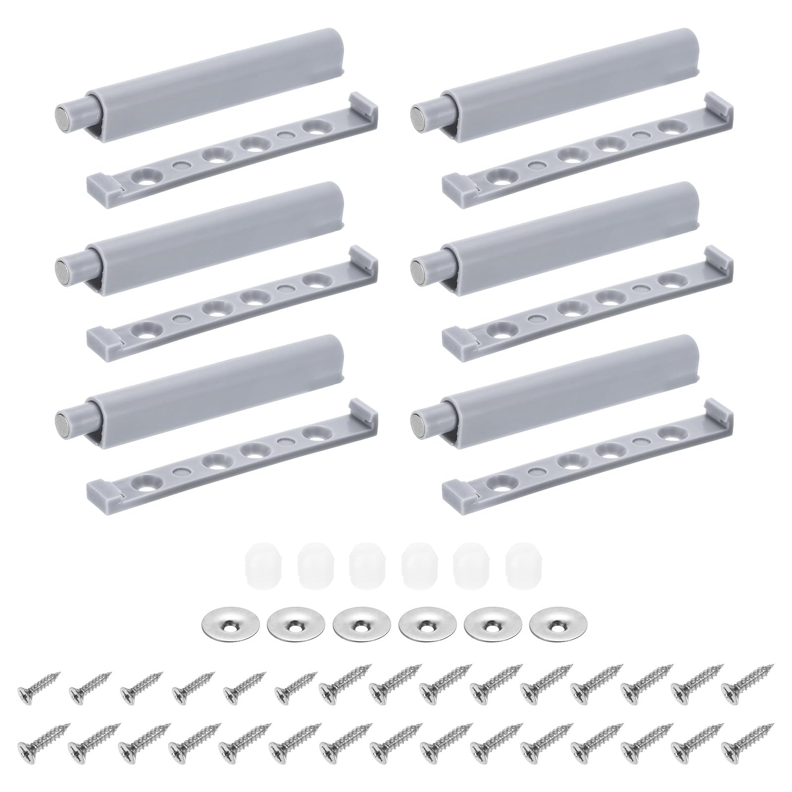 uxcell 6Pcs Push to Open Door Latch, Magnetic Push Latches for Hidden Door, Cabinets, RV Drawers, Kitchen Cupboard, Grey