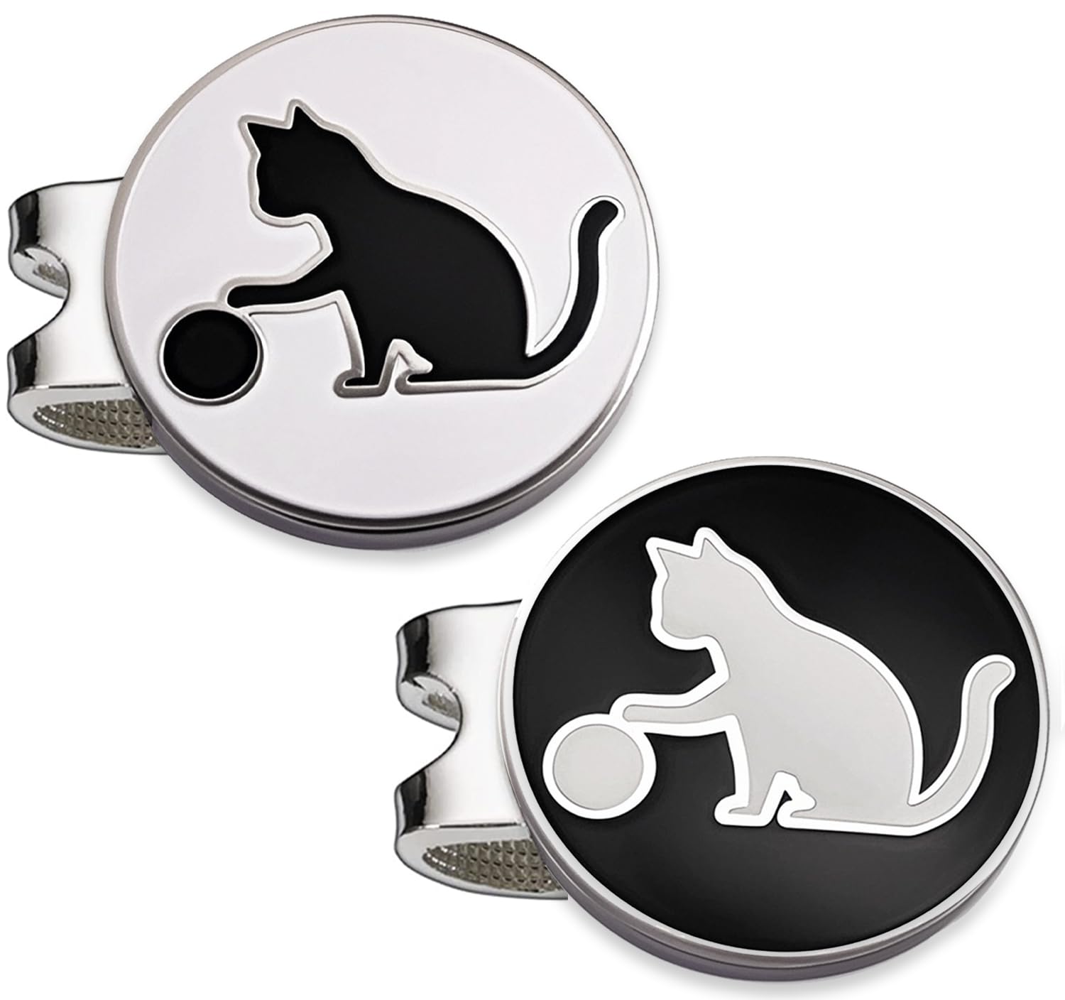 Adhere Golf Ball Markers Personlized Double Side Cute cat Logo with A Magnetic Hat Clips,A Golf Accessories for Men & Women, Premium Golf Gifts.(White+Black)