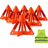 Safety Triangles for Vehicles, 6 Set Emergency Warning Reflective Triangles | Modular Two-Piece Design, High Visibility Roadside Safety Triangles for Car, Truck, SUV