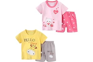 Kumary Toddler Girls Summer Clothes Set Kids Fruit Print T-shirt Short Sets 2 Pack Cotton Outfits Set for 2-6 Year