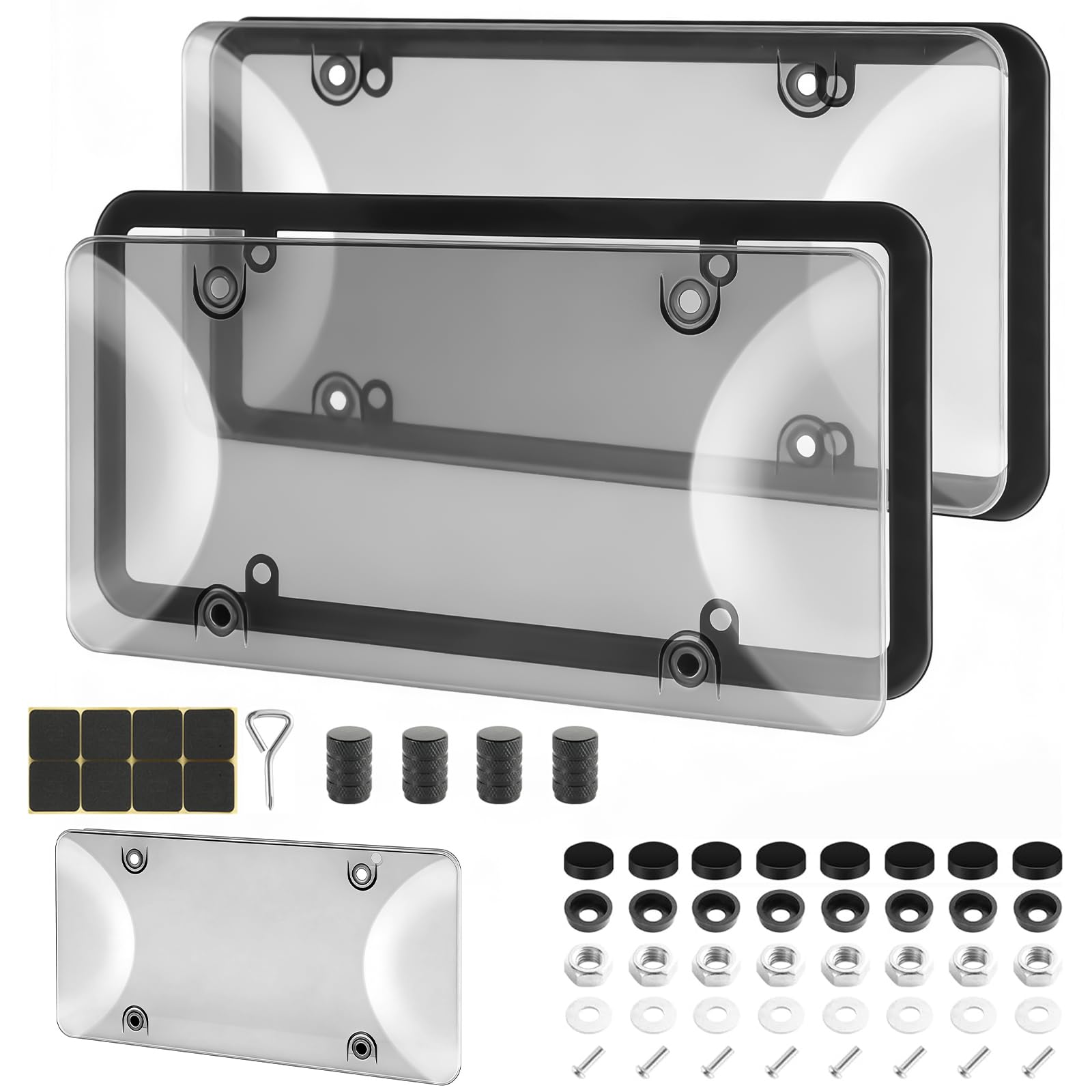 Photo 1 of 2 Pack Clear License Plate Covers, Unbreakable Anti-Yellowing Tag Protectors, Street Legal Universal Car Plate Holders with Hardware, Anti-Rattle Pads & Caps