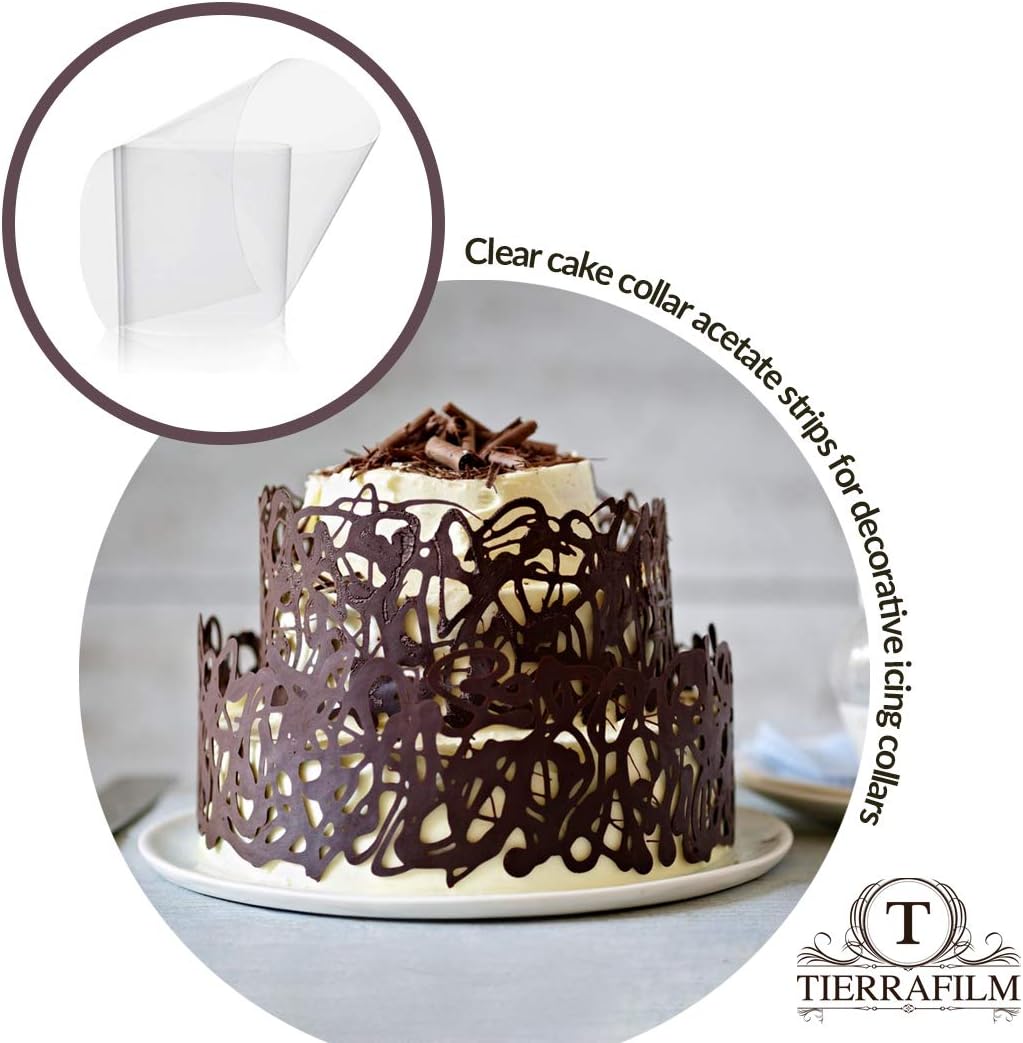 TierrafilmClear Cake Collars - Acetate Strips for Chocolate Decorating and Cakes up to 23cm Wide - Pack of 10 Strips (6cm x 75cm)
