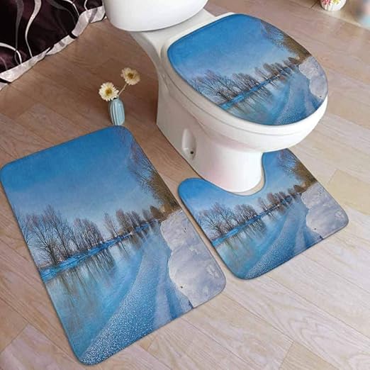 Amazon Com Ahuimin Winter Bath Rug Set 3 Piece Snow Covered Frozen Winter With Clear Open Sky Photograph Seasonal Image Print Bath Rug 3 Piece Soft Velvet Bathroom Rugs Set Home Kitchen