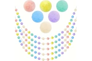 5 pcs Pom Pom Garland - Colorful Felt Ball Bunting Rainbow Pastel Colors Holiday Decor for Birthday Party Classroom Nursery B