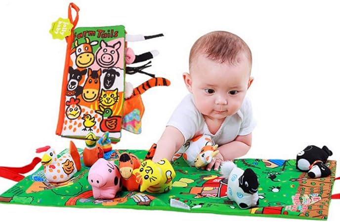 Amazon Supow 3d おもしろ動物テイルズ 早期教育 発育玩具 非毒性 ソフトファブリック 赤ちゃん用布本 プレイマット付き アクティビティ クリンクル布本 幼児 幼児 乳児 子供用 Supow 屋内遊具 おもちゃ