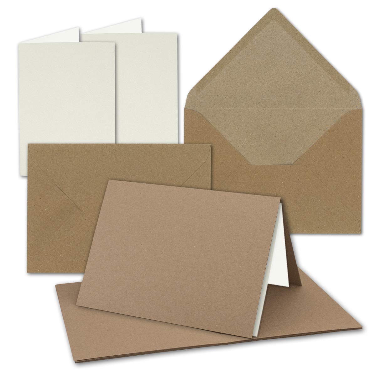 Folding Card Set DIN B6 with Inserts with Envelopes, Recycled Natural Paper Natural Brown Colour 10 Karten-Sets brown