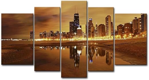 Amazon Com 5 Panel Wall Art Painting Chicago Skyline Prints On