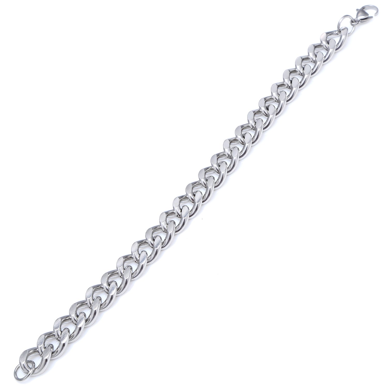 DonDon Men's Curb Chain Bracelet Stainless Steel Silver Length 22 cm 8,7" Width 1,1 cm 0,43"