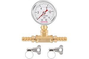GOATACURA 0-15psi Glycerin Filled Fuel Pressure Gauge Kit, 1-1/2" Dial Size, 304 Stainless Steel Case, 5/16" Fuel Line Fuel Pressure T-Fitting Adapter, Lower Mount, with High Accuracy…