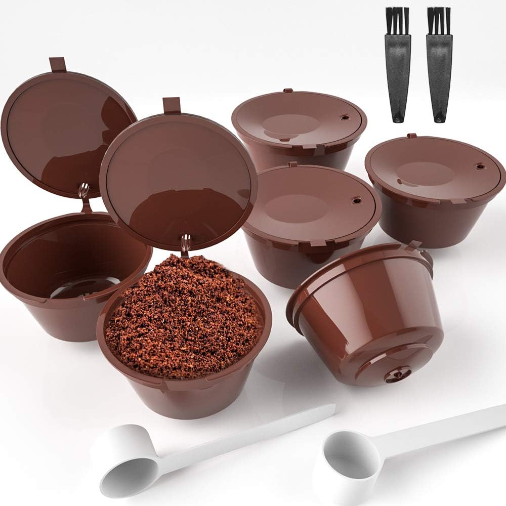 ZesNice 6 Stück Ersatz Kapsel Nachfüllbare Kapseln Wiederverwendbare Kaffee- Kapsel Kaffeekapseln für Dolce Gusto mit 2 Kaffeelöffel und 2 Bürste (10 Stück)