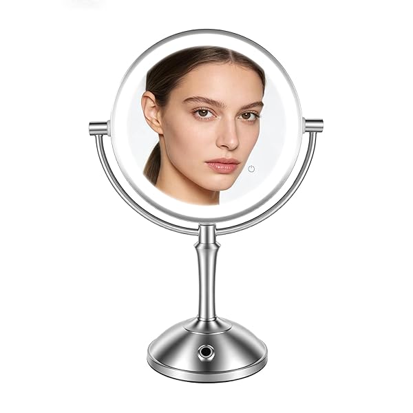 PJE VANITY MIRROR WITH LIGHTS,360 MIRROR MAGNIFYING MIRROR WITH LIGHT 10X,3 LIGHT SETTINGS RECHARGEABLE MAKEUP MIRROR,DIMMABLE TOUCH CONTROL TABLETOP MAKEUP MIRRORS WITH LIGHTS FOR HOME,HOTEL & SALON