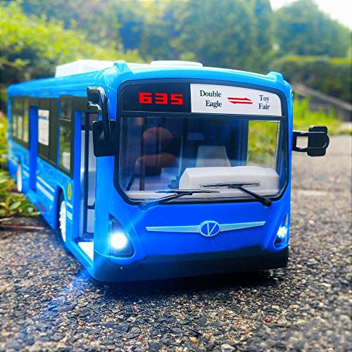 RC City Bus,CR 2.4GHz Remote Control City Bus Fast Opening Doors Transport Toy Bus With Realistic Lights and Whistle Sounds for Kids (Blue)