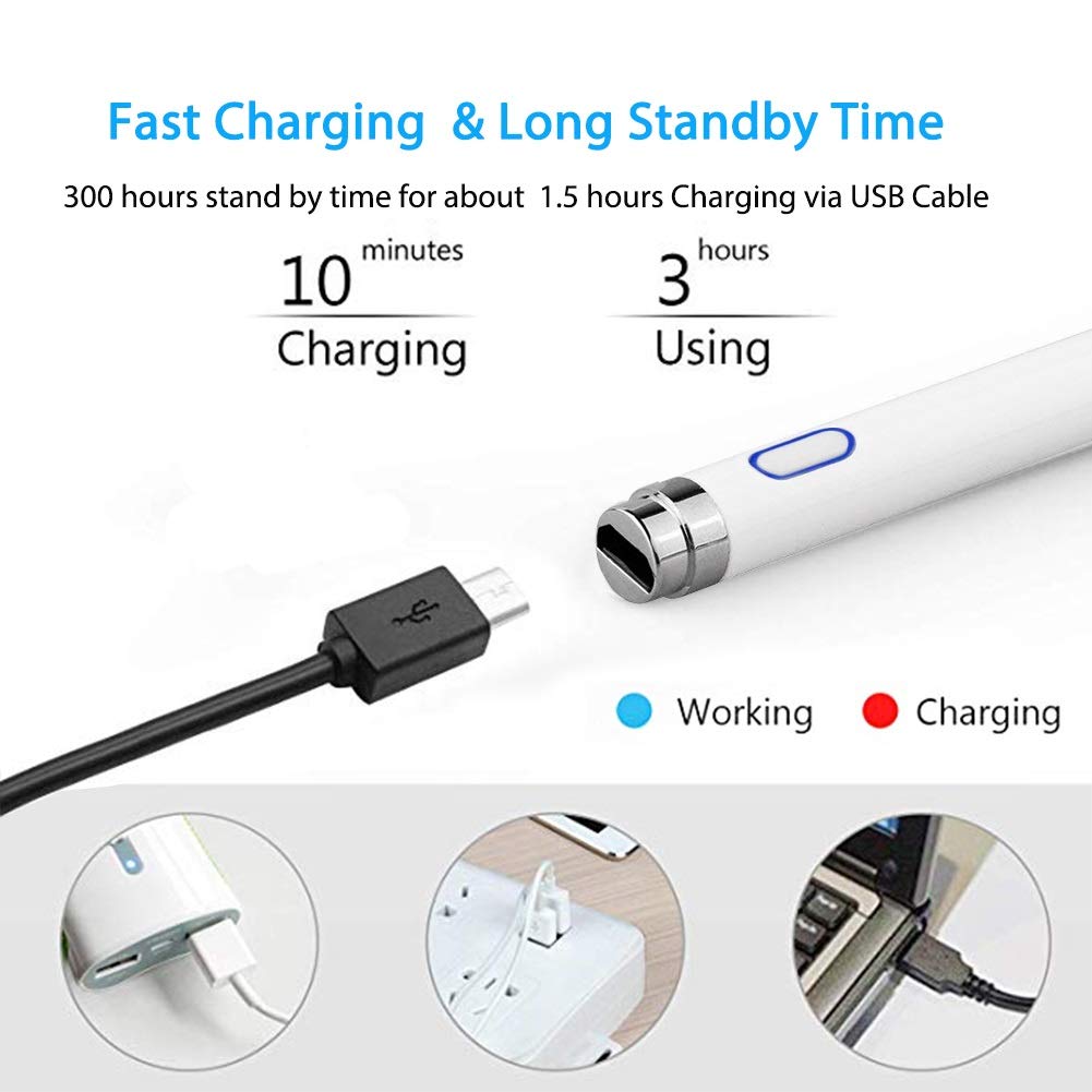 Aktiver Stylus Stift, 1,5 mm feiner, intelligenter Digitalstift zum Zeichnen und Schreiben auf kapazitiven Touchscreens, kompatibel mit Apple iPad Pro Air iPhone und Samsung Android-Tablets (weiß)