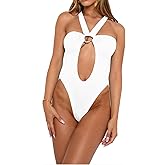 FUTLU Women's Sexy Front Cut Out One Piece Swimsuit High Leg Cut Swimwear Ring Bathing Suit