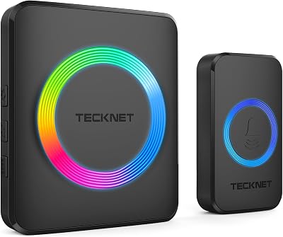 TECKNET Wireless Doorbell IP65 400m Range 60 Chimes 5 Volume RGB Light
