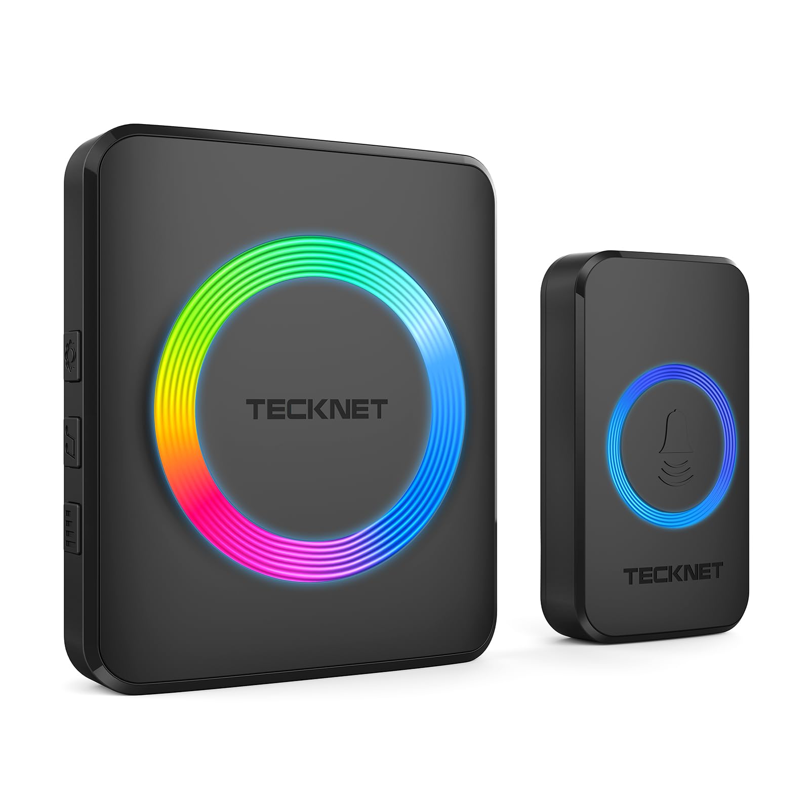 TECKNET Wireless Doorbell, IP65 Waterproof Wall Plug-in Cordless Door Chime Kit with 1300feet / 400m Range, 60 Chimes, 5-Level Volume & RGB Light, Best for Plug in Door Entry Bell