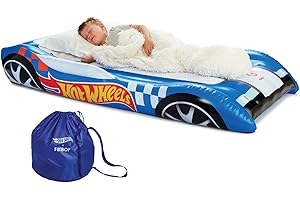 Hot Wheels & FUNBOY Kids Sleepover Bed & Air Mattress. Perfect for Sleepovers. Includes Carrying Storage Bag, Twin