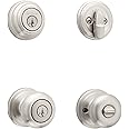 Kwikset Juno Keyed Entry Door Knob and Single Cylinder Deadbolt Combo Pack with Microban Antimicrobial Protection Featuring S