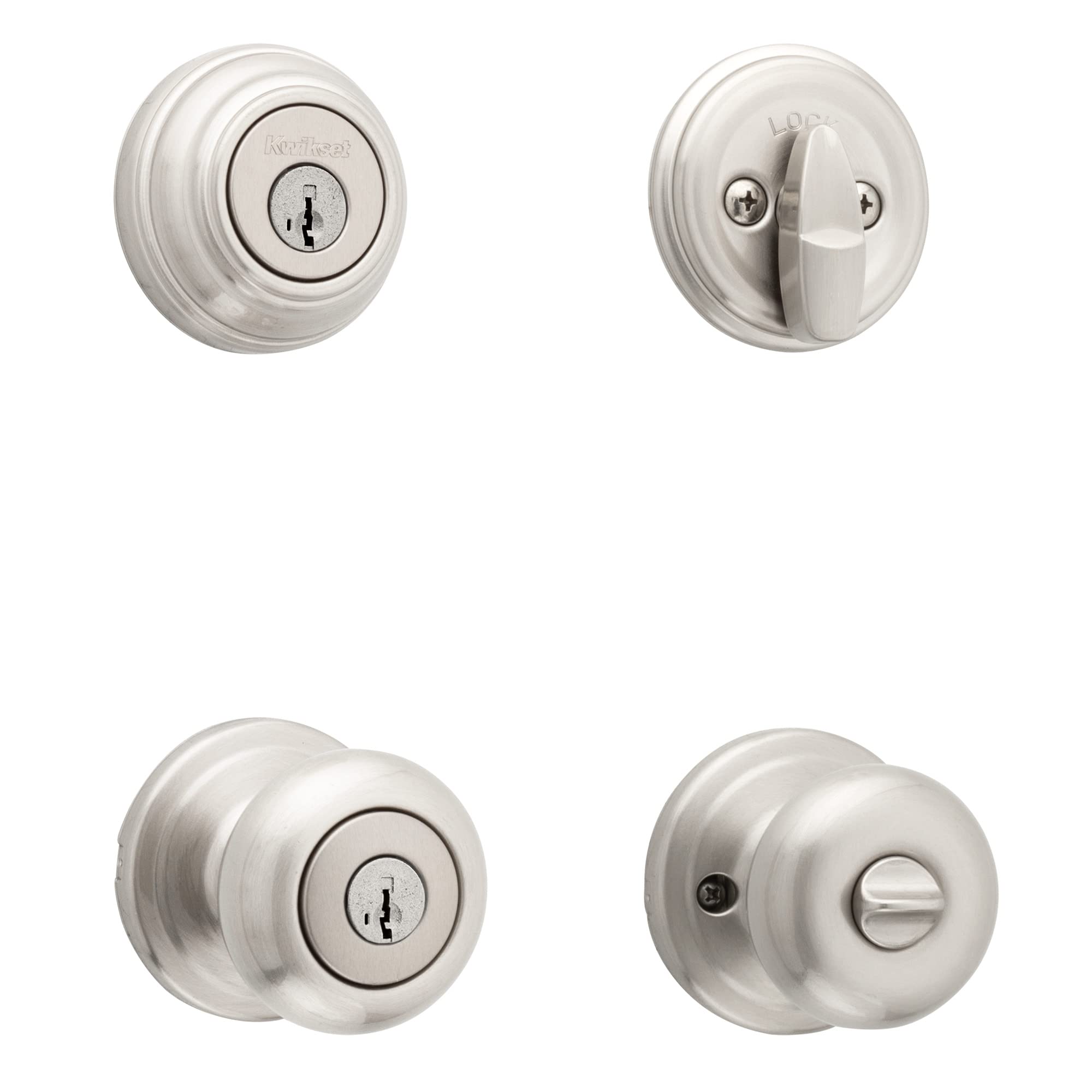 Kwikset Satin Nickel SmartKey Single Cylinder Juno Entry Knob & Deadbolt Comb