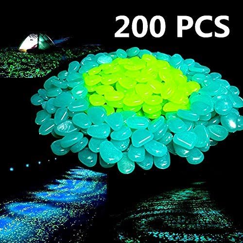 200PCS Glow in The Dark Garden Pebbles,Glow Stones Rocks for Walkways Outdoor Decor Aquarium Fish Tank Garden Decorative Stones for Path Lawn Yard Walkway - Blue/Green
