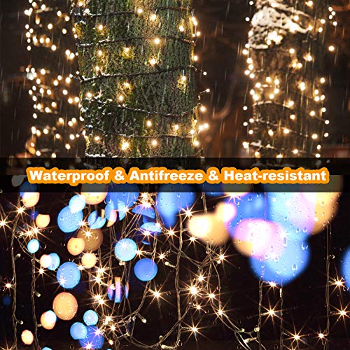 iMato Christmas Lights, 66ft 200 LED String Tree Lights Outdoor Indoor,8 Modes Waterproof Christmas String Light,Dimmable Safe Adapter Remote Decorative Light String for Wedding Parties (Yellow)