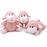 Tiny Heart Lamb Stuffed Animal Sheep Plush Toy 3 Pcs Cute and Super Soft Nursery Home Decor Bedroom Small Gift for Kids Boys and Girls Companions Pink