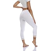 Women's Lace Trim Leggings 3/4 Length Capri Stretchy High Waist Yoga Cropped Leggings Lightweight Tights