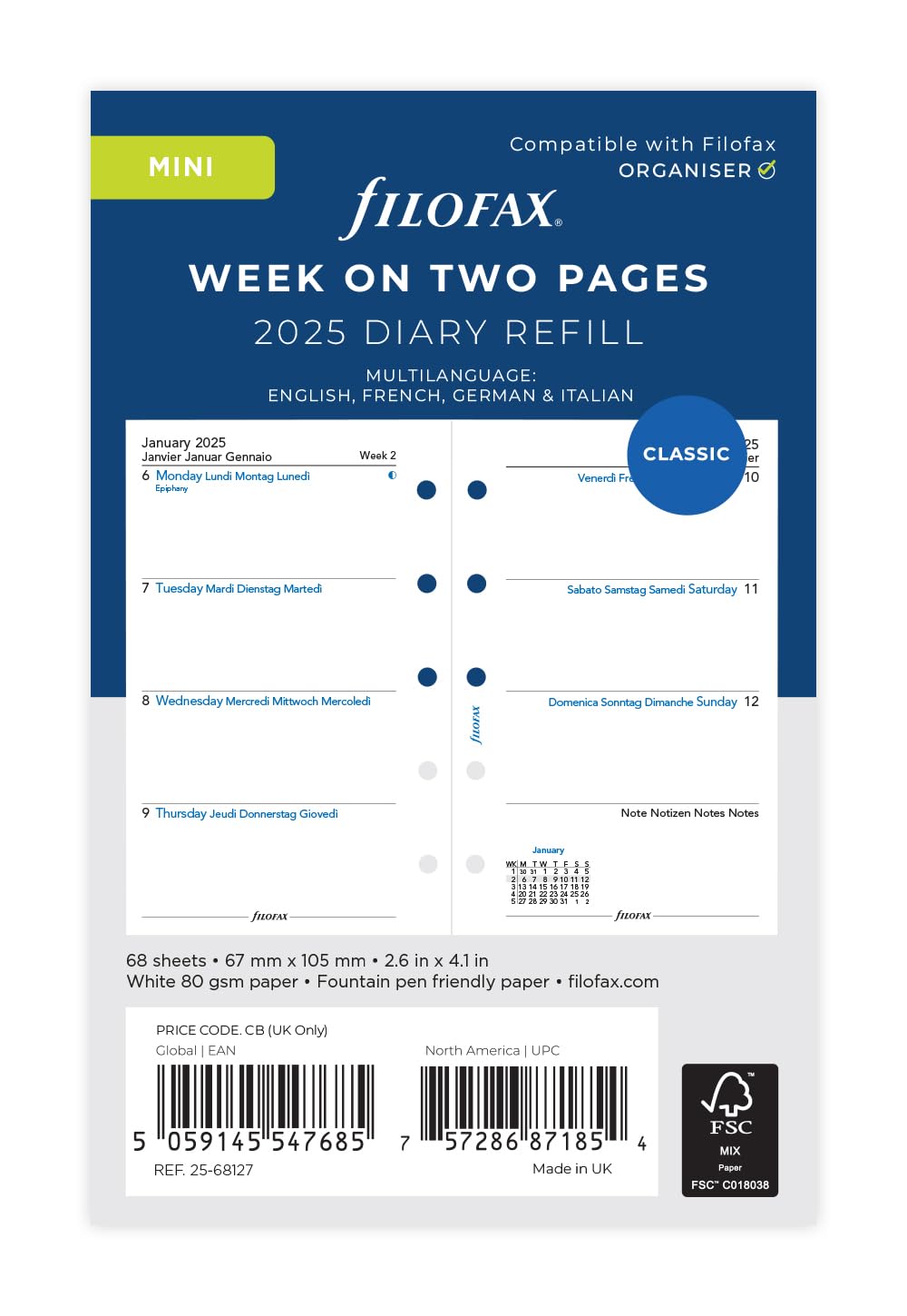 Mini Week on two pages 4 language 2025