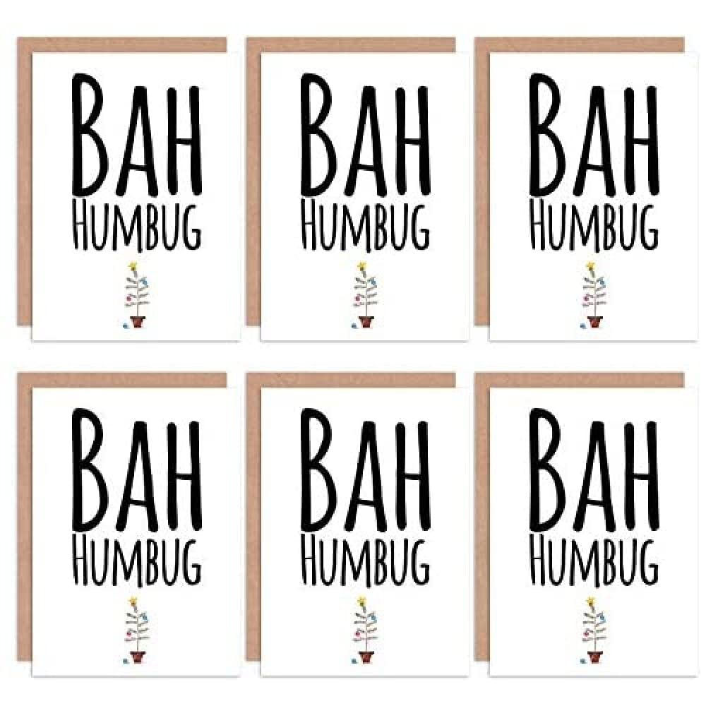 Wee Blue Coo Christmas Cards 6 Pack - Funny Bah Humbug Grumpy Set Xmas Cards